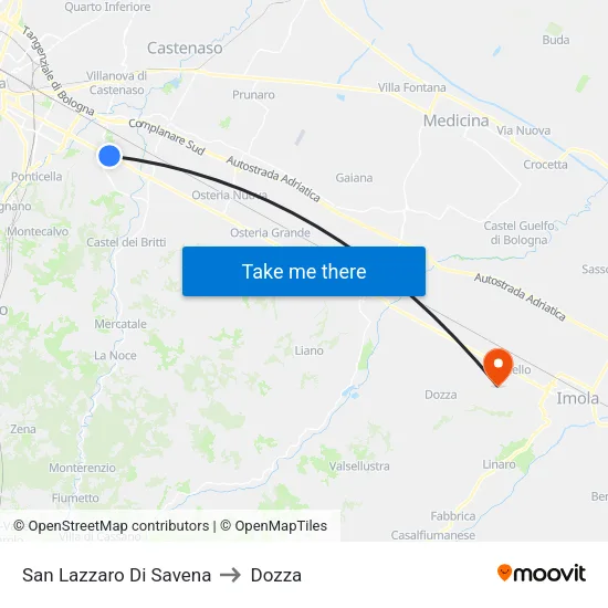 San Lazzaro Di Savena to Dozza map