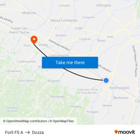 Forli FS A to Dozza map