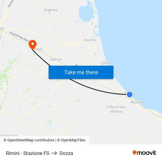Rimini - Stazione FS to Dozza map