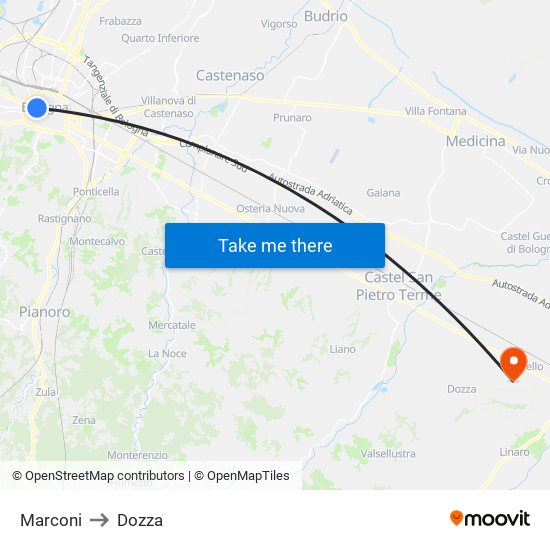 Marconi to Dozza map