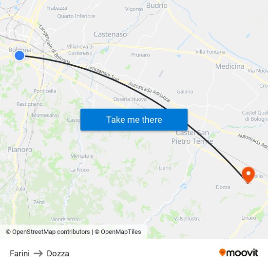 Farini to Dozza map