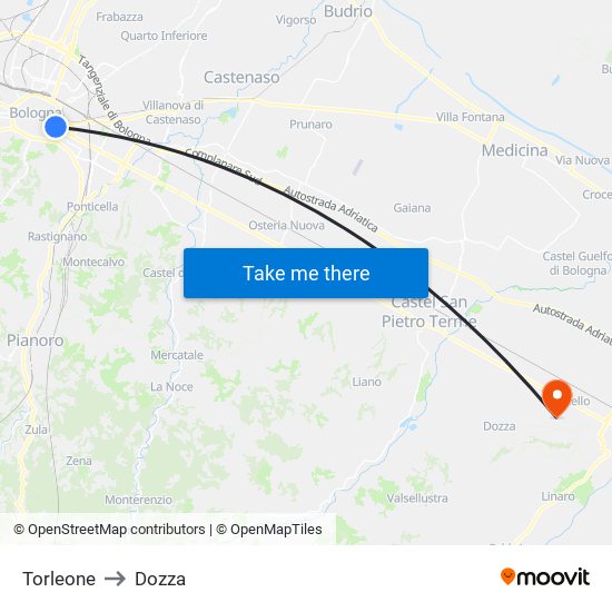 Torleone to Dozza map