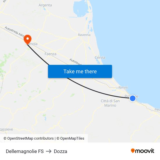 Dellemagnolie FS to Dozza map