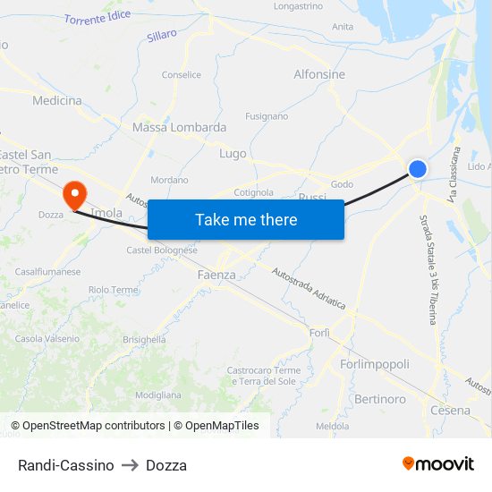 Randi-Cassino to Dozza map
