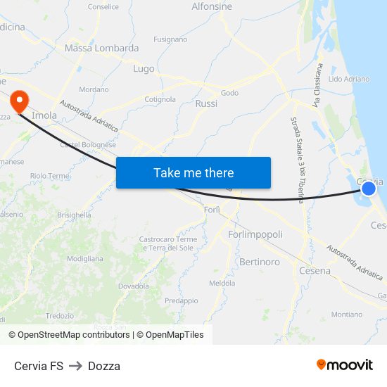 Cervia FS to Dozza map
