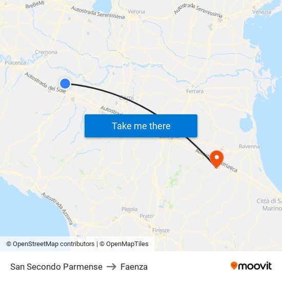 San Secondo Parmense to Faenza map