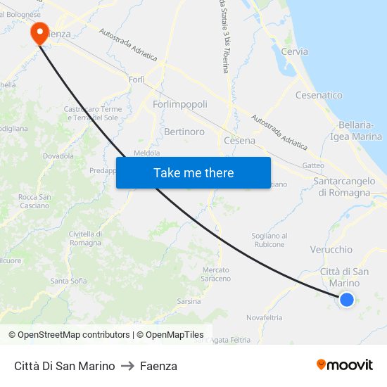Città Di San Marino to Faenza map