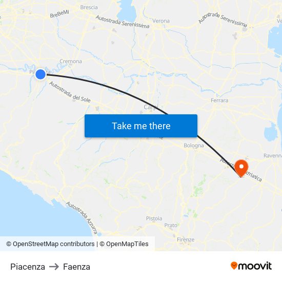 Piacenza to Faenza map