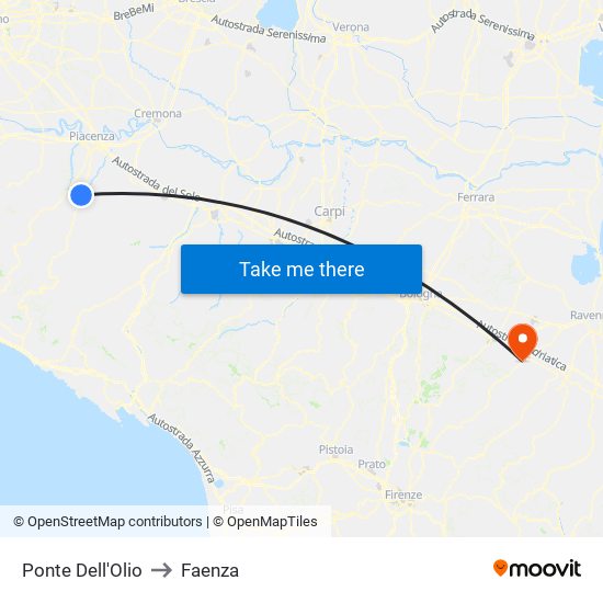Ponte Dell'Olio to Faenza map