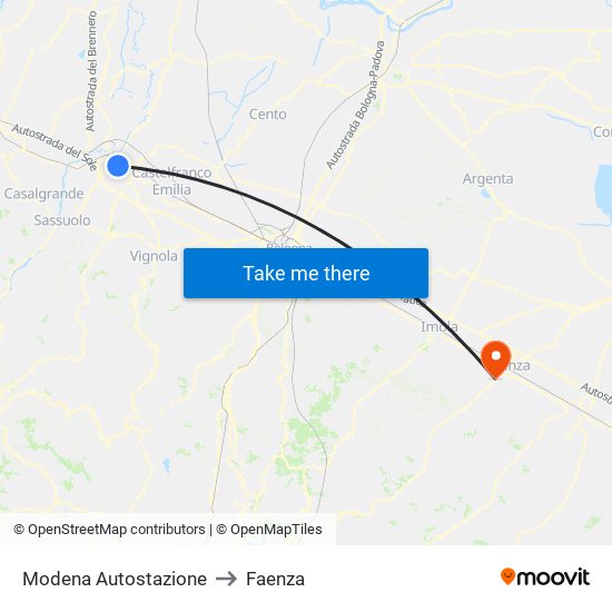 Modena  Autostazione to Faenza map