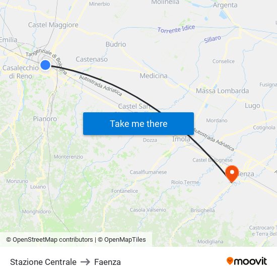 Stazione Centrale to Faenza map