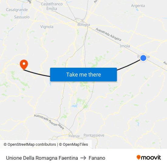 Unione Della Romagna Faentina to Fanano map
