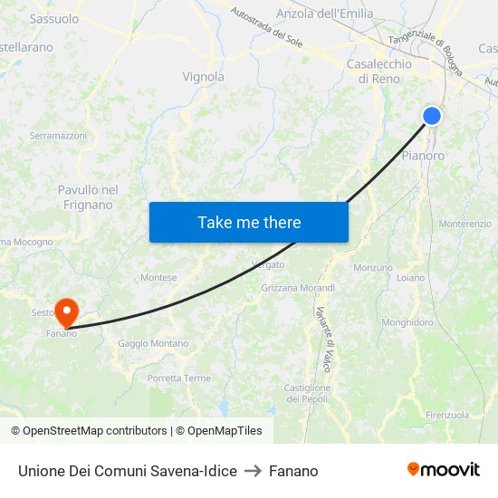 Unione Dei Comuni Savena-Idice to Fanano map