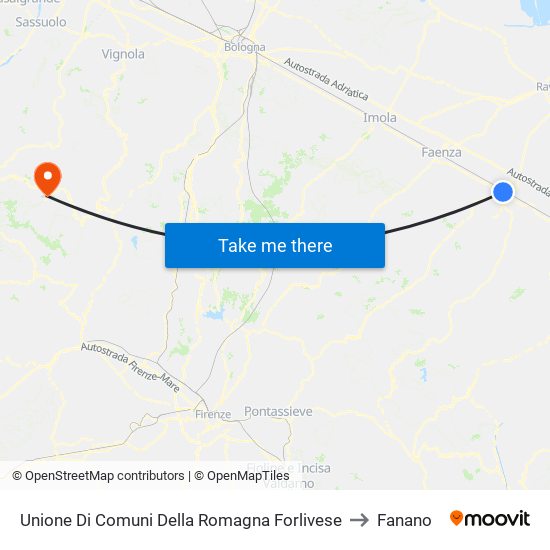 Unione Di Comuni Della Romagna Forlivese to Fanano map