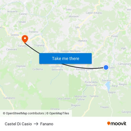 Castel Di Casio to Fanano map