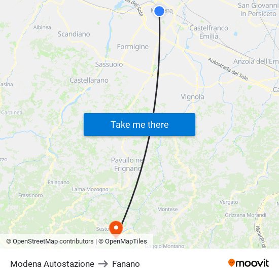 Modena Autostazione to Fanano map