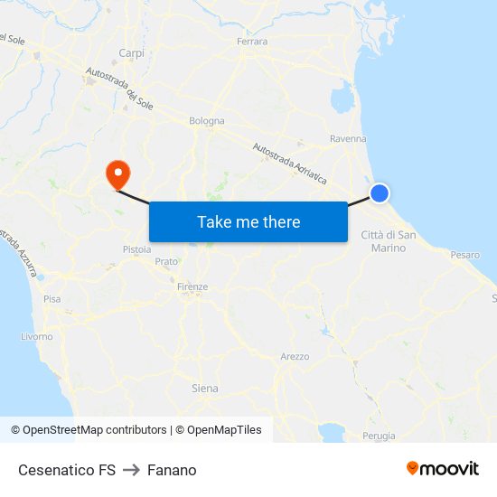 Cesenatico FS to Fanano map