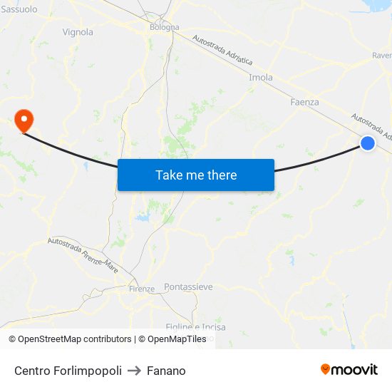 Centro Forlimpopoli to Fanano map