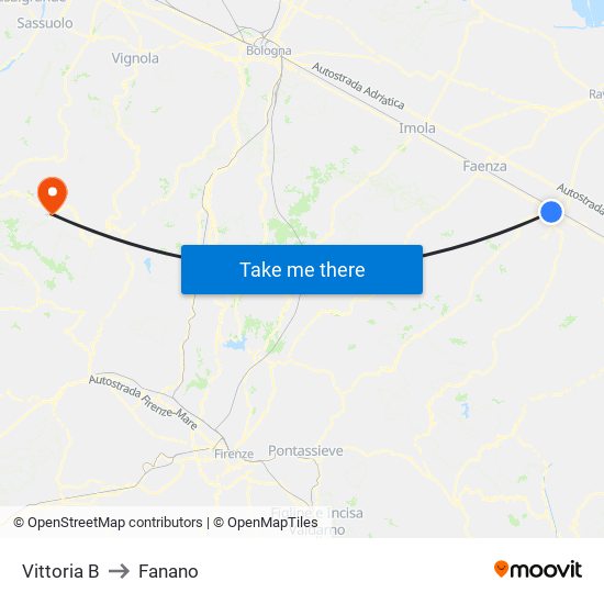 Vittoria B to Fanano map