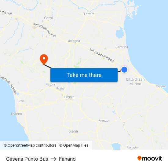 Cesena Punto Bus to Fanano map