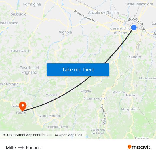 Mille to Fanano map