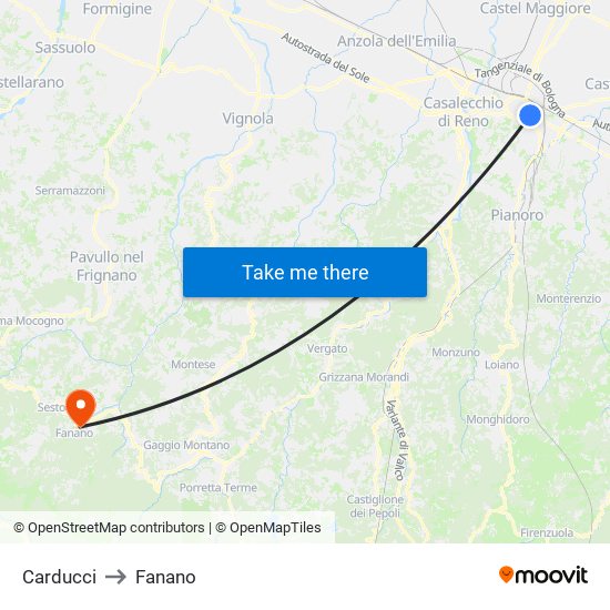 Carducci to Fanano map