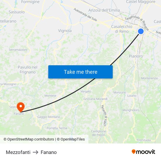 Mezzofanti to Fanano map