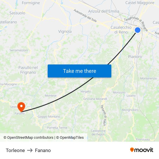 Torleone to Fanano map