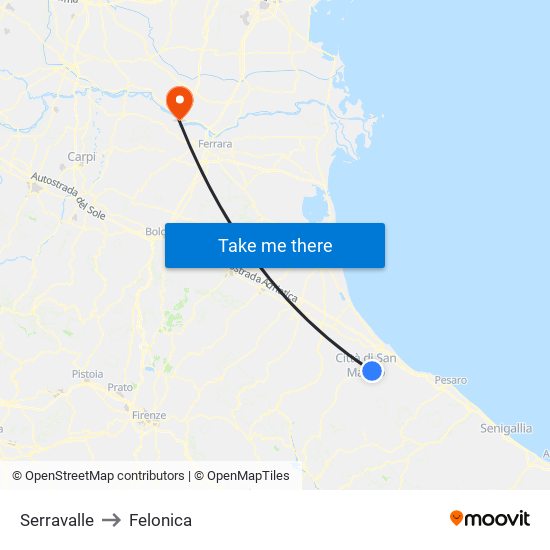 Serravalle to Felonica map