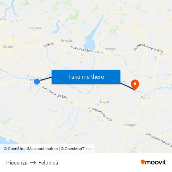 Piacenza to Felonica map
