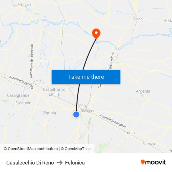 Casalecchio Di Reno to Felonica map