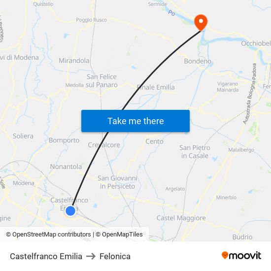 Castelfranco Emilia to Felonica map