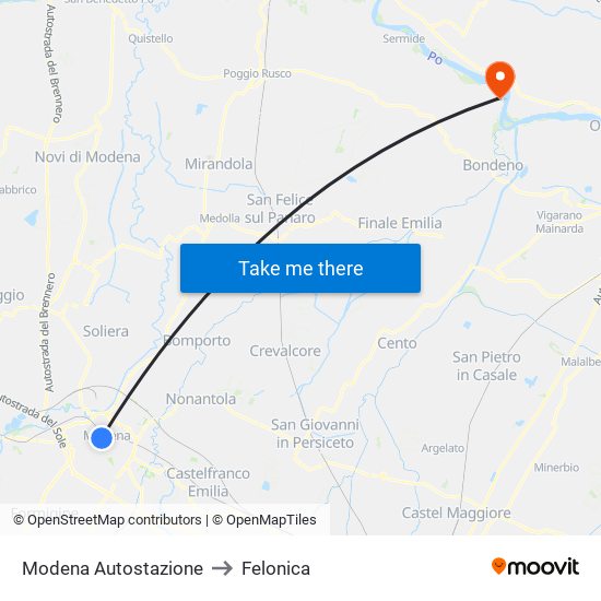 Modena  Autostazione to Felonica map