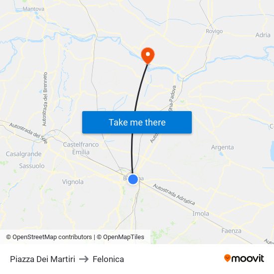 Piazza Dei Martiri to Felonica map