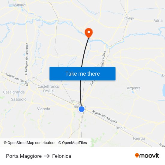 Porta Maggiore to Felonica map