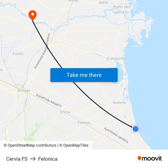 Cervia FS to Felonica map