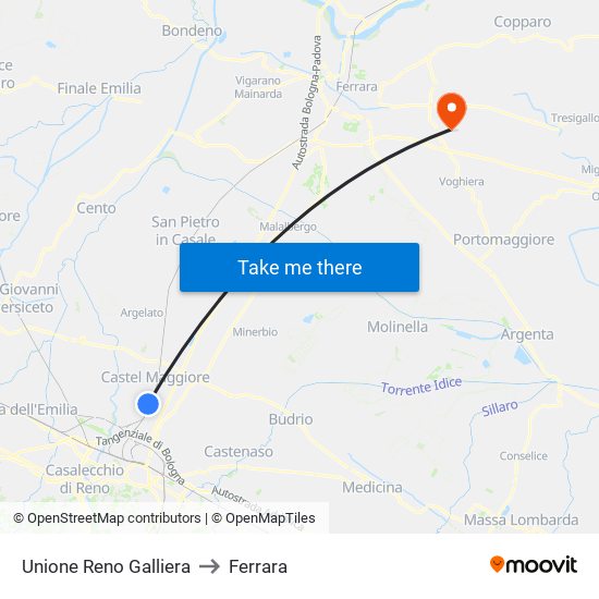 Unione Reno Galliera to Ferrara map