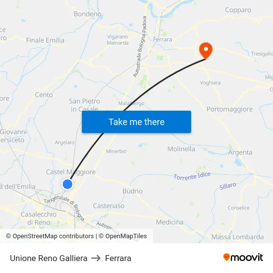 Unione Reno Galliera to Ferrara map