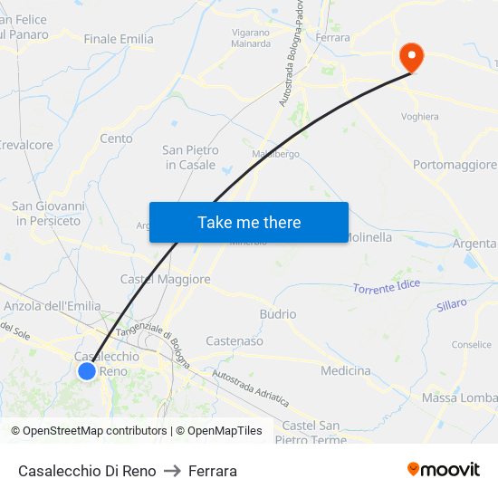 Casalecchio Di Reno to Ferrara map