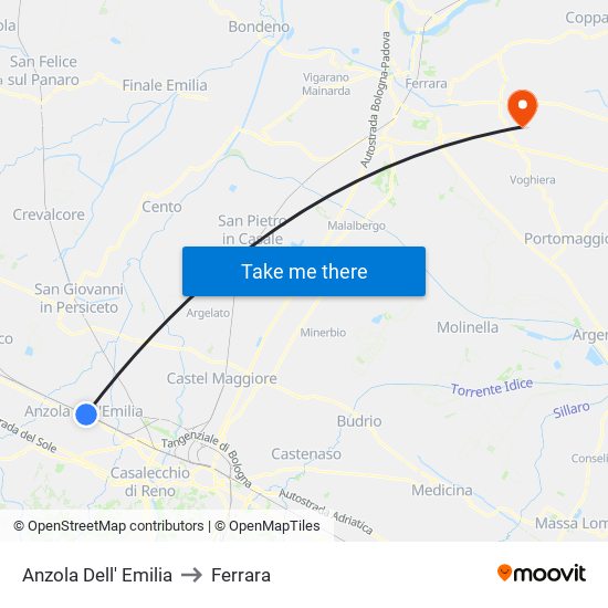 Anzola Dell' Emilia to Ferrara map