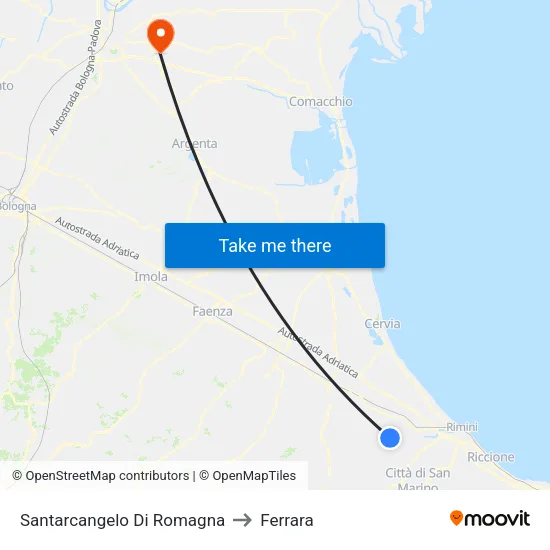 Santarcangelo Di Romagna to Ferrara map