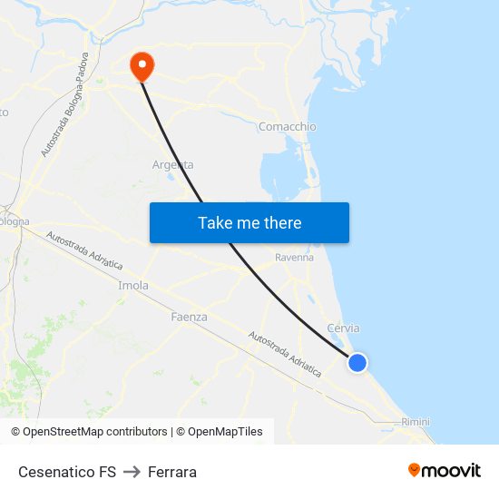 Cesenatico FS to Ferrara map