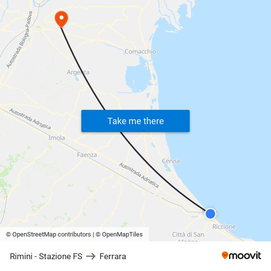 Rimini - Stazione FS to Ferrara map