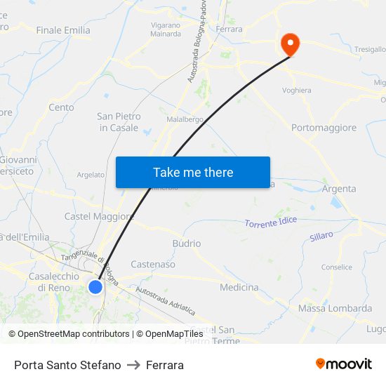 Porta Santo Stefano to Ferrara map