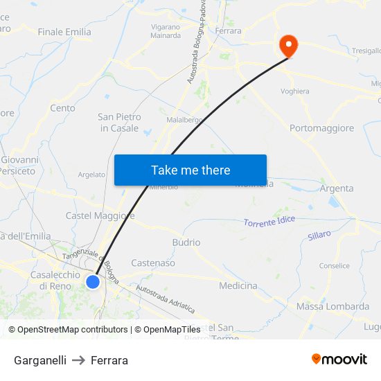 Garganelli to Ferrara map