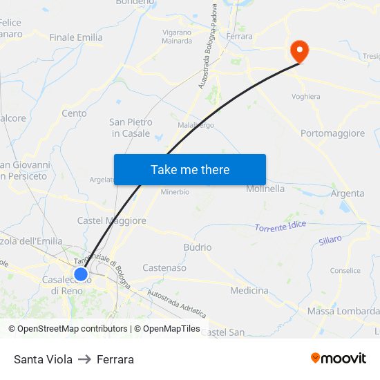 Santa Viola to Ferrara map