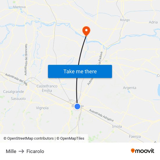 Mille to Ficarolo map