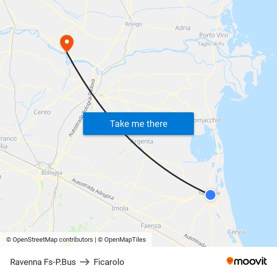 Ravenna Fs-P.Bus to Ficarolo map