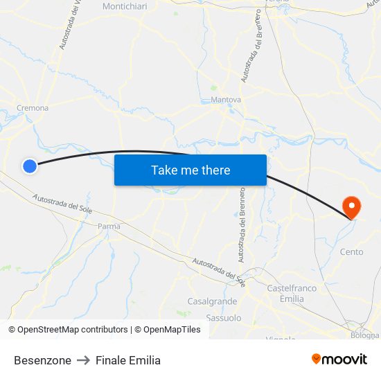 Besenzone to Finale Emilia map