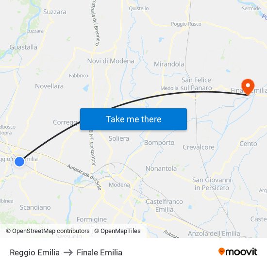 Reggio Emilia to Finale Emilia map